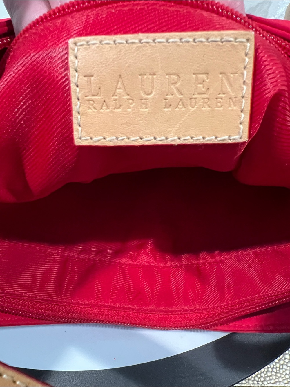 Lauren Ralph Lauren Red Shoulder Bag with Tan Strap - Picture 14 of 15